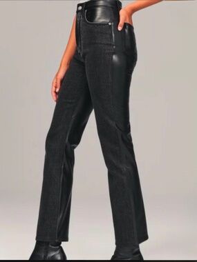Abercrombie & Fitch Jeans Womens 31 Two Toned Denim Faux Leather Edgy Biker Rock